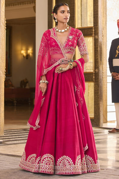 Fuchsia embroidered lehenga set