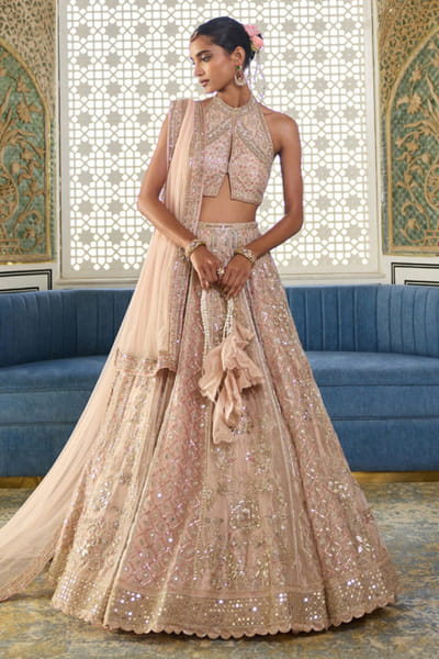 Rose gold embroidered lehenga set