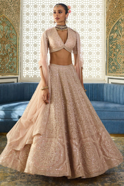 Rose gold embroidered lehenga set