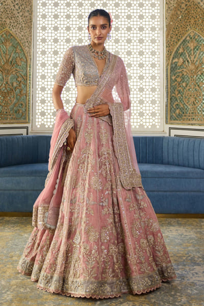 Pink embroidered lehenga set