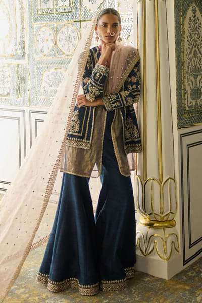 Navy embroidered jacket set