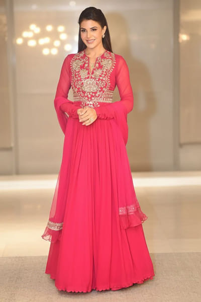 Ridhi Mehra Fuchsia embroidered georgette anarkali set RIDDEC25D133648