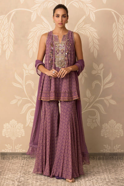Ridhi Mehra Lilac print embroidered kurta gharara set RIDDEC25D133656