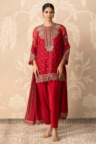 Ridhi Mehra Rust orange embroidered kurta and salwar set RIDDEC25D133666