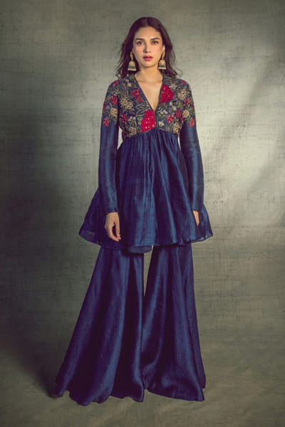 Ridhi Mehra Navy floral embroidered sharara set RMHOCTAS2218
