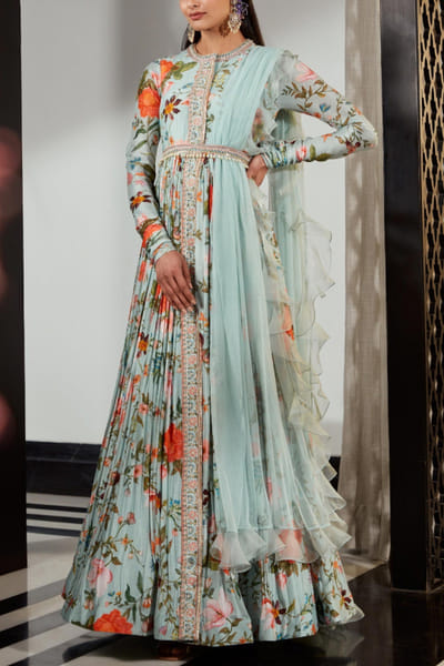 Ridhi Mehra Sea green printed anarkali set RMHBGAPR2210