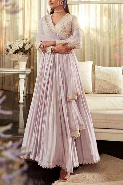 Lilac silk anarkali set