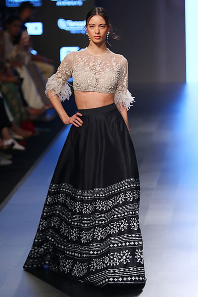 Embellished blouse with lehenga