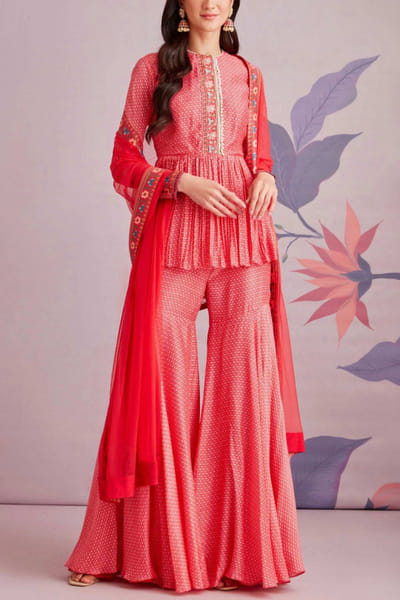 Ridhi Mehra Red printed peplum and gharara set RMHMAY2207