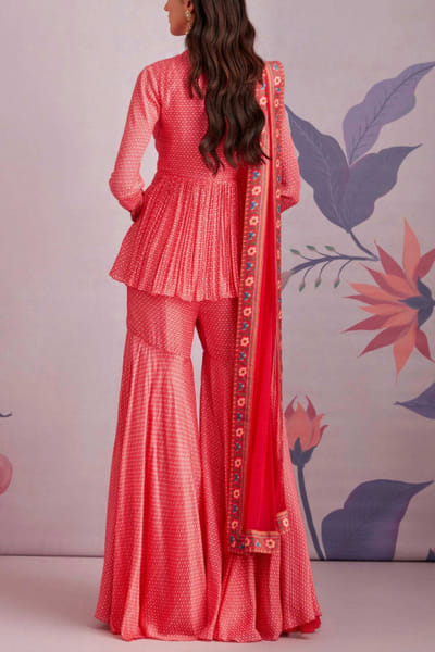 Ridhi Mehra Red printed peplum and gharara set RMHMAY2207