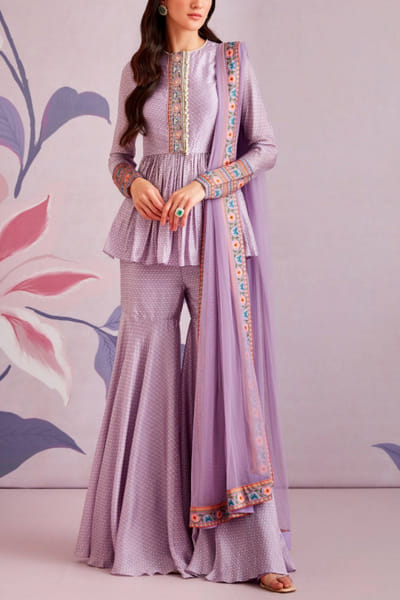 Lilac printed peplum and gharara set