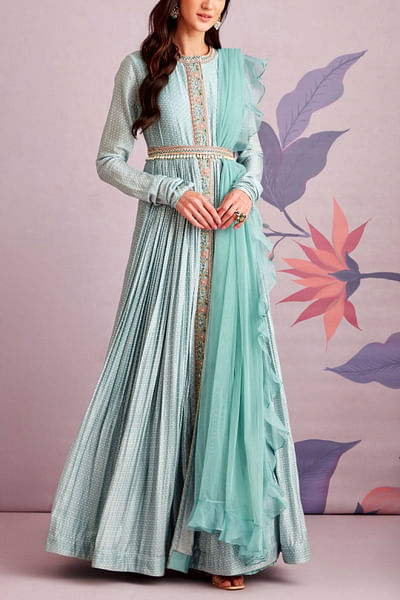 Blue embroidered anarkali set