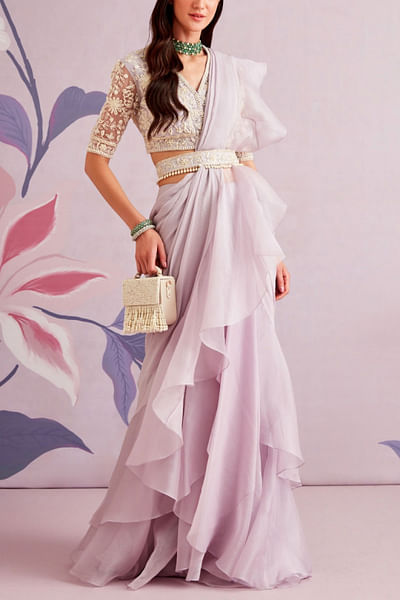Lilac draped sari set