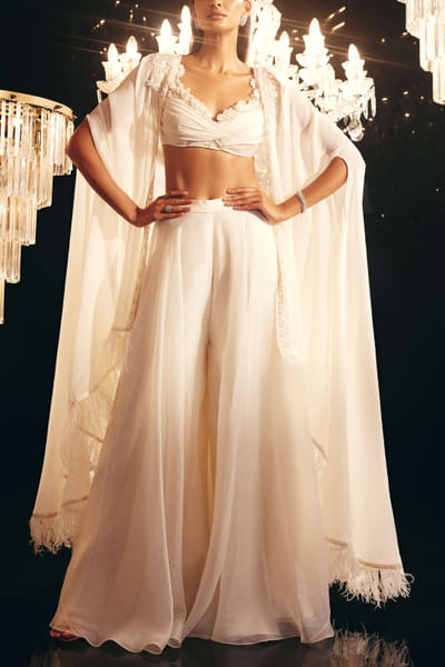 Ivory organza sharara and cape set