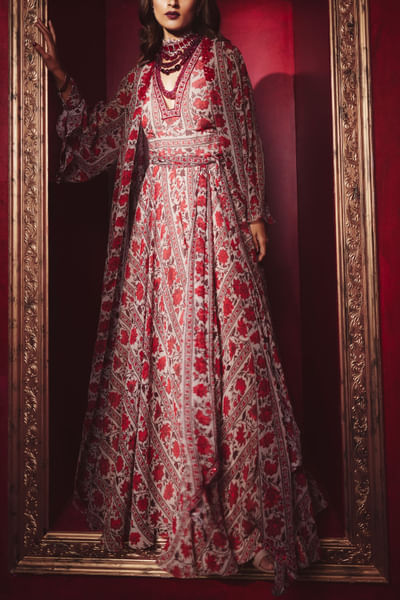 Red printed anarkali set