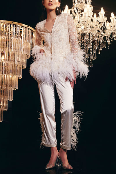 Ivory embroidered jacket and pants