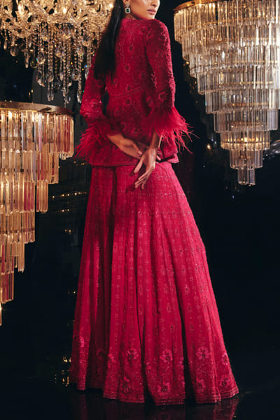 Ridhi Mehra Red embroidered peplum and sharara set RMHOCTAS2212