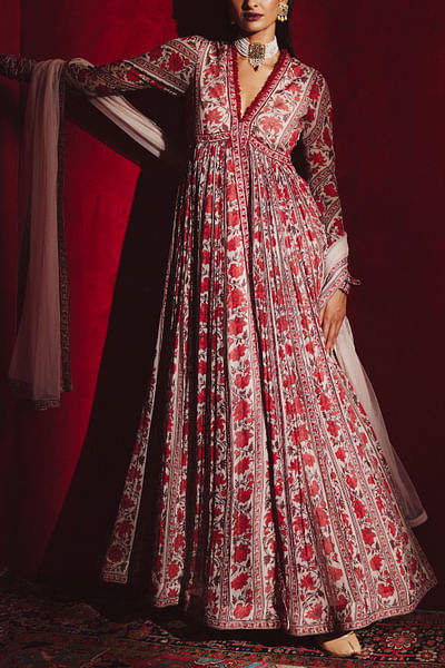 Red printed anarkali set