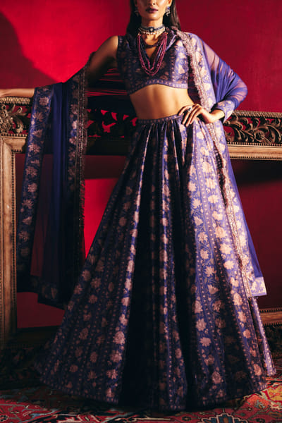 Navy printed lehenga set