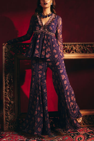 Ridhi Mehra Navy printed peplum and gharara set RMHOCTAS2226