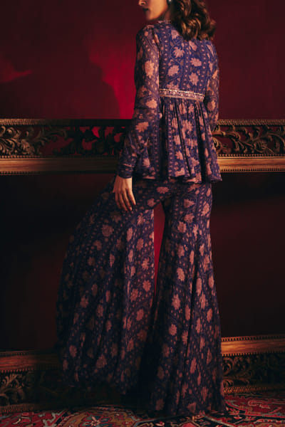 Ridhi Mehra Navy printed peplum and gharara set RMHOCTAS2226