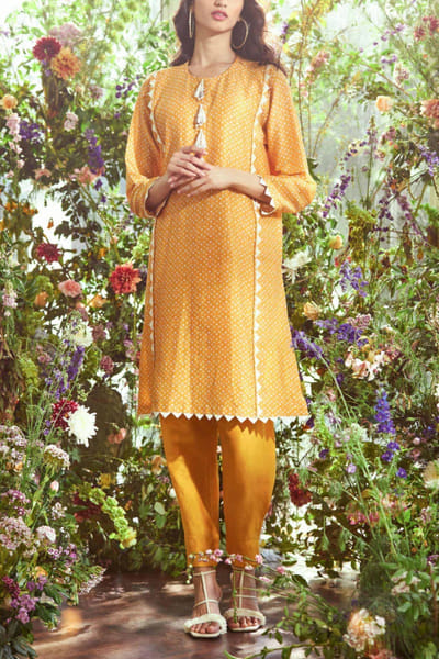 Yellow printed kurta set