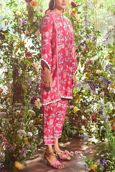 Fuschia floral printed kurta set