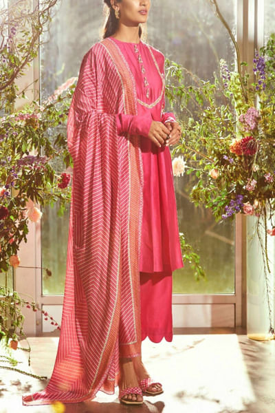 Fuschia chanderi kurta set