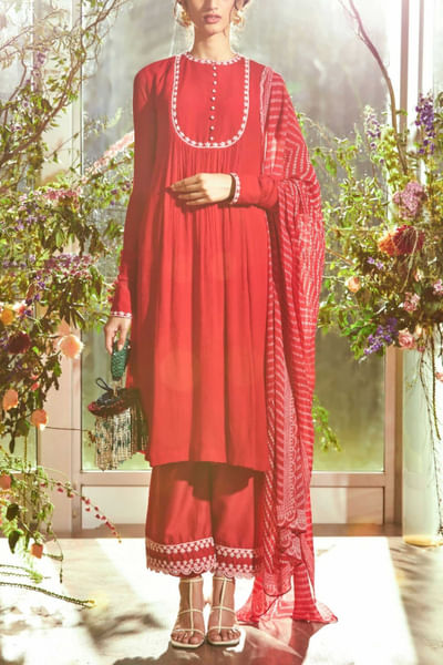 Red chiffon kurta set