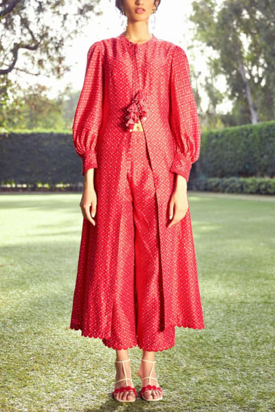 Red printed kurta set