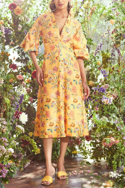 Yellow floral printed dress