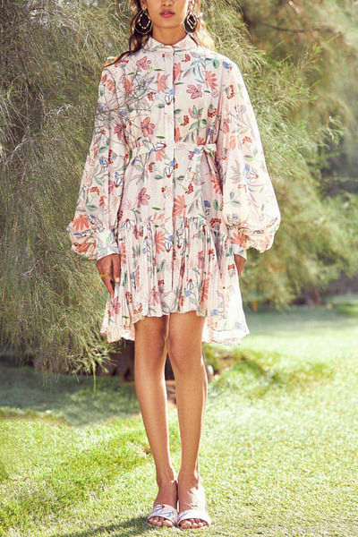 Beige floral print dress