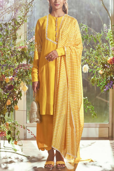 Yellow chanderi kurta set