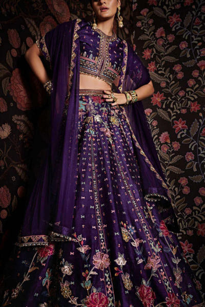 Purple embroidered lehenga set