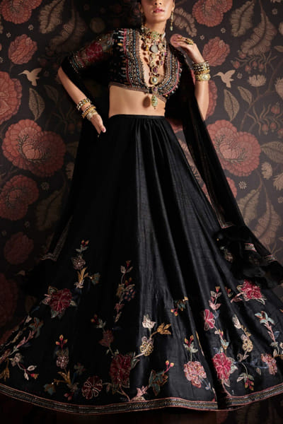 Black embroidered lehenga set