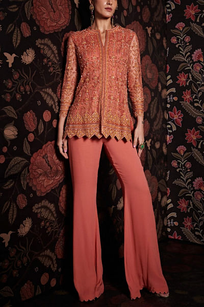 Tea rose embroidered jacket and pants