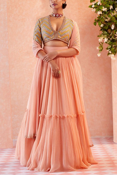 Peach embroidered lehenga set