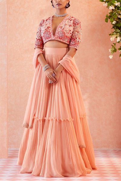Peach embroidered lehenga set