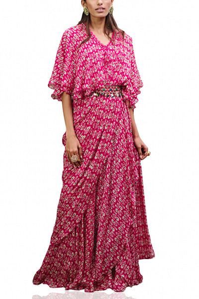Pink printed sari