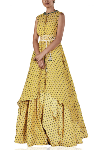 Ridhi Mehra Yellow draped skirt set RMHRMPF45