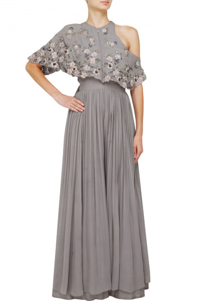 Grey jumpsuit with embroidered top