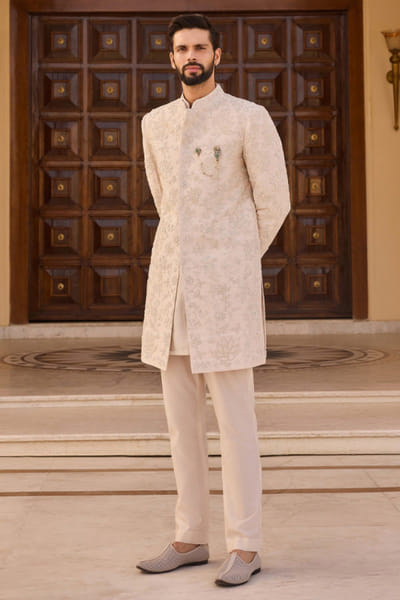 Ivory embroidered sherwani set