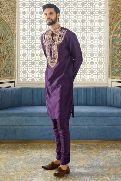 Purple embroidered bandi set
