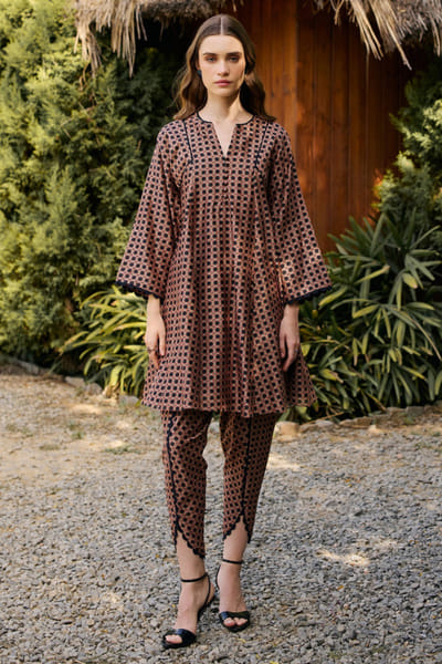 Ridhi Mehra Black printed chanderi kurta set RIDHJUL26D150237
