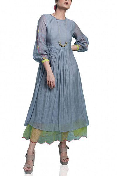 Grey chanderi layered dress