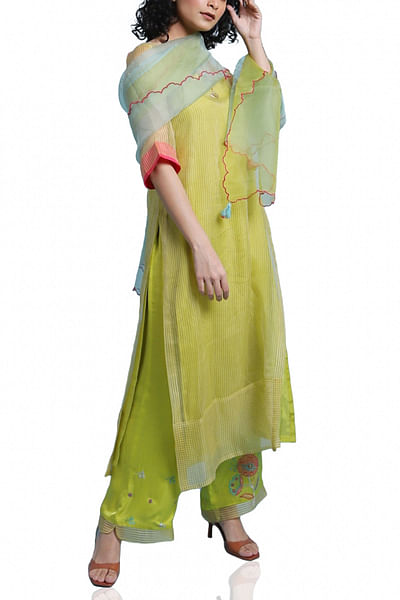 Yellow organza kurta set