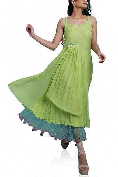 Yellow pleated strappy dress