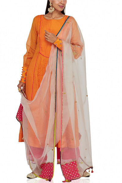 Orange and pink kurta set