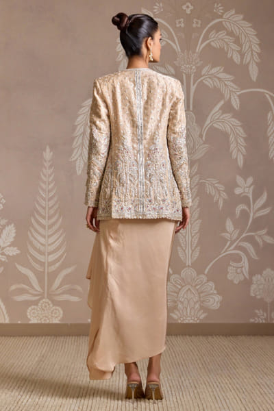 Ridhi Mehra Gunmetal embroidery jacket drape skirt set RIDAPR25D124077