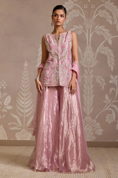 Lilac gold embroidered kurta and sharara set